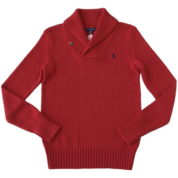 NEW Polo Ralph Lauren Fishermans Shawl Collar Sweater!  Red With Navy Player - Picture 1 of 2